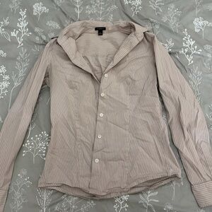 Ann Taylor Pink and White Stripe Button-Up Blouse